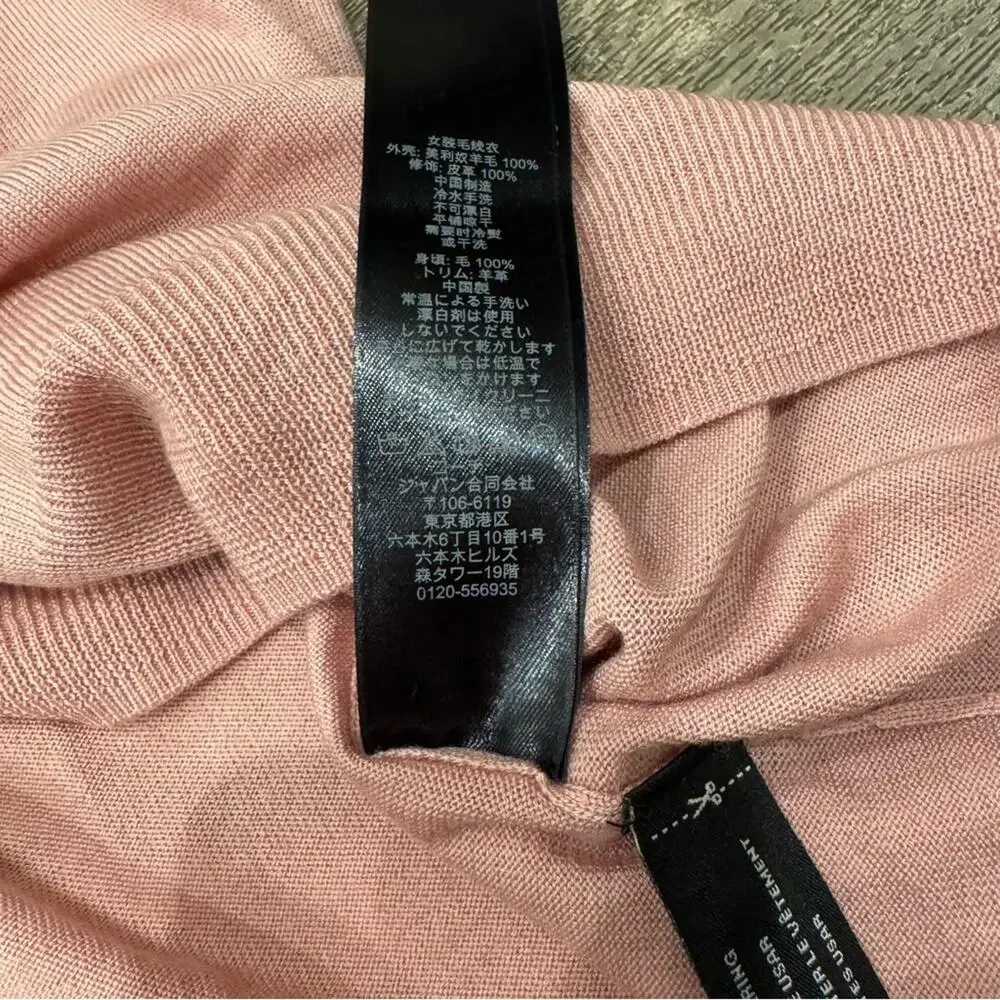 NWT FLAWED Coach Merino Wool Zip Back Deco Pink Crew Sweater Size Large